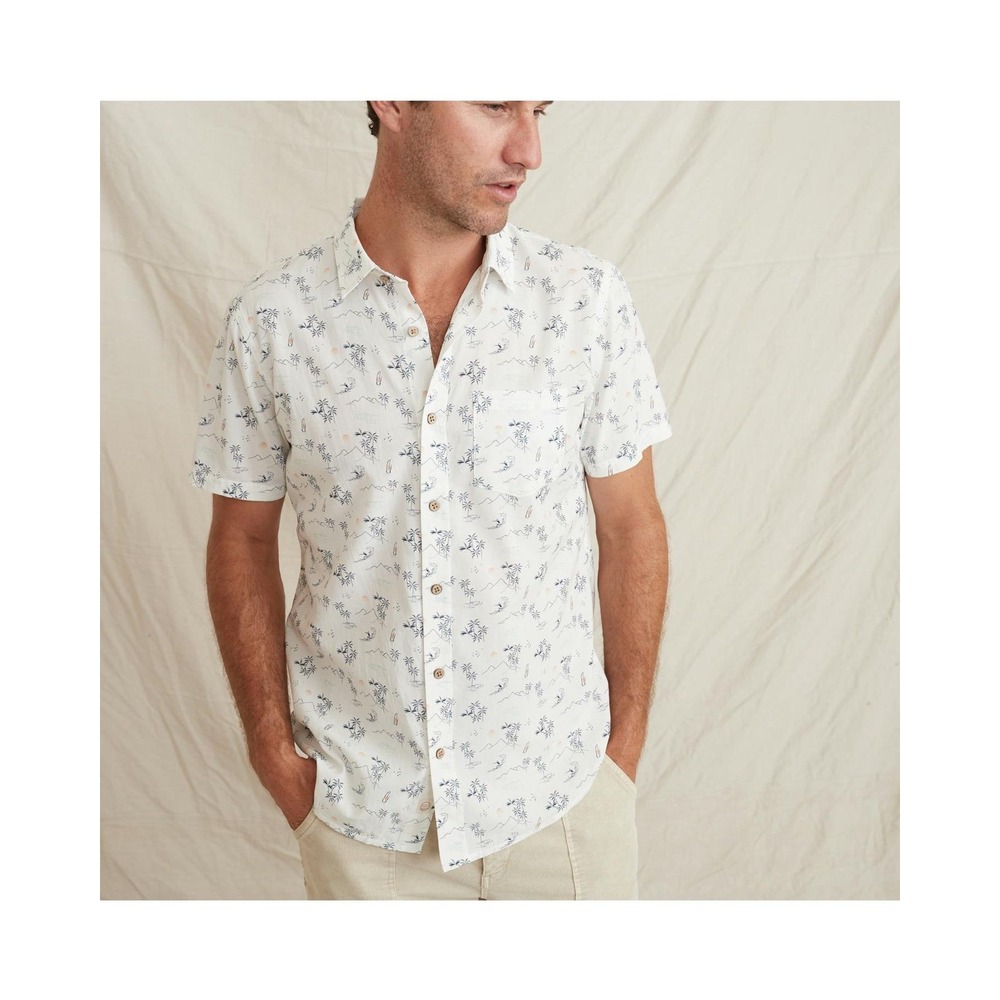 Marine Layer Men's L White California Print Short Sleeve Button Down